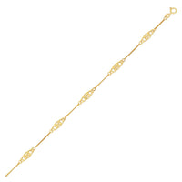 14k Yellow Gold Anklet with Fancy Diamond Shape Filigree Stations