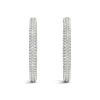 14k White Gold Diamond Hoop Double Sided Three Row Earrings (2 cttw)