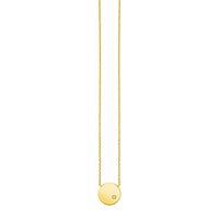 14k Yellow Gold Necklace with Polished Round Pendant with Diamond