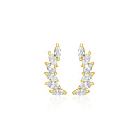 14k Yellow Gold Leaf Motif Climber Post Earrings with Marquise Cubic Zirconias