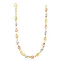 14k Tri Color Gold High Polish Puffed Mariner Link Chain