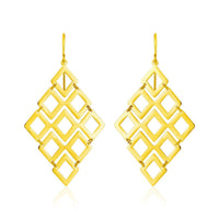 14k Yellow Gold Earrings with Polished Open Diamond Motifs