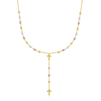 14k Tri-Color Gold Rosary Chain Necklace