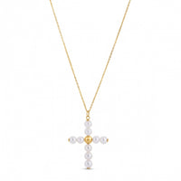 14k Yellow Gold Pearl Cross Pendant