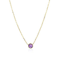 14k Yellow Gold 17 inch Necklace with Round Amethyst