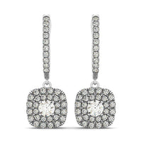14k White Gold Double Halo Cushion Outer Shaped Diamond  Earrings (3/4 cttw)
