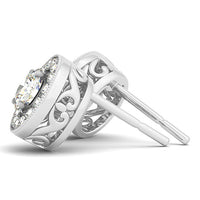14k White Gold Round Diamond Halo Milgrain Border Earrings (3/4 cttw)