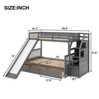 Twin over Full Bunk Bed with Drawers Storage and Slide  Multifunction Gray