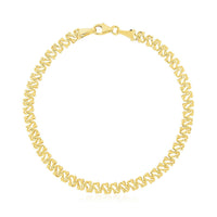 14k Yellow Gold High Polish Textured Fancy Chain Bracelet (4mm)