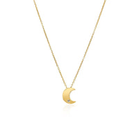 14k Yellow Gold Polished Moon Necklace with Diamond