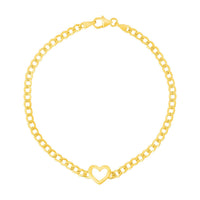 14k Yellow Gold 7 inch Curb Chain Bracelet with Heart