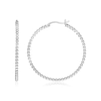 Sterling Silver Round Hoop Earrings with Beaded Texture