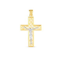 14k Two Tone Gold High Polish Diamond Cut Cross Pendant