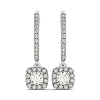 Cushion Shape Halo Style Diamond Drop Earrings in 14k White Gold (1/2 cttw)
