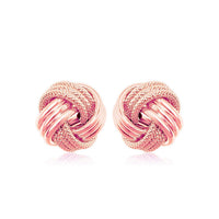 14k Rose Gold Love Knot with Ridge Texture Earrings