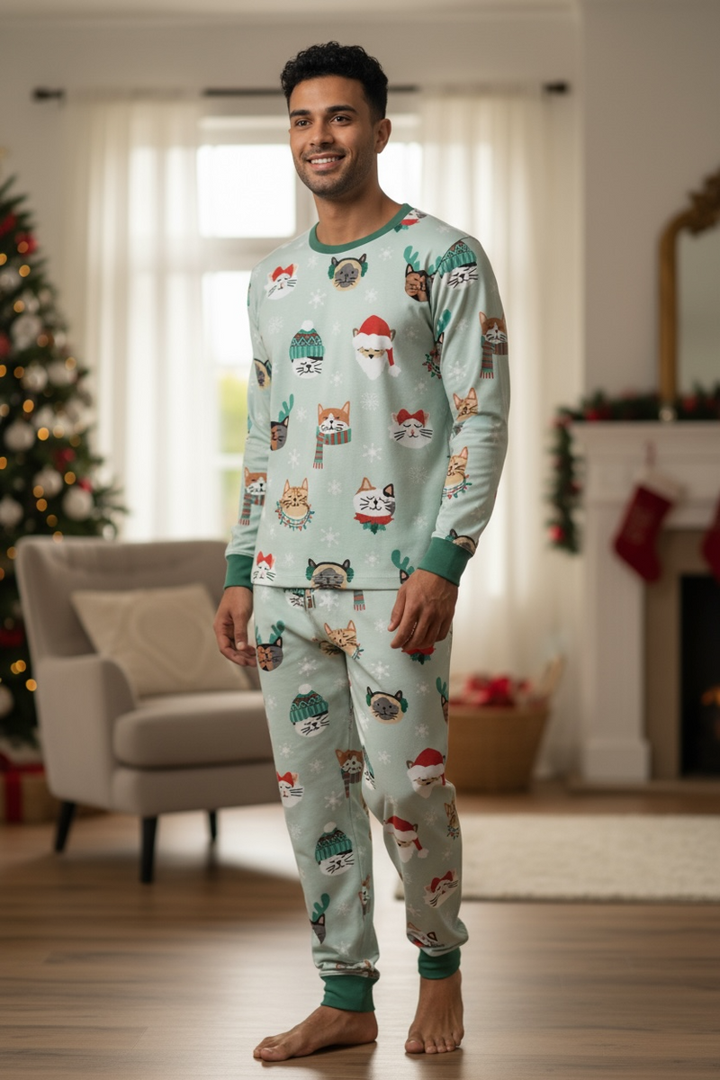 Purr The Halls (Men's Long Sleeve PJ) - BIG FRENCHIES