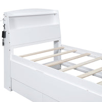 Twin Size Platform Bed with Storage LED Headboard Twin Size Trundle and 3 Drawers White