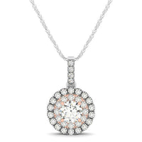 Round Shape Halo Diamond Pendant in 14k White and Rose Gold (1/2 cttw)