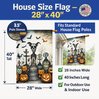 Pet Cemetery Spooky Halloween House Flag 28x40 Porch Sleeve Pole Decorative Outside Yard Banner Artwork Wall Hanging, Polyester