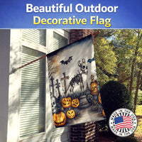 Pet Cemetery Spooky Halloween House Flag 28x40 Porch Sleeve Pole Decorative Outside Yard Banner Artwork Wall Hanging, Polyester