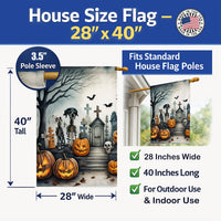 Pet Cemetery Spooky Halloween House Flag 28x40 Porch Sleeve Pole Decorative Outside Yard Banner Artwork Wall Hanging, Polyester