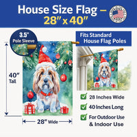 Petit Basset Griffon Vendeen Christmas House Flag 28x40 Porch Sleeve Pole Decorative Outside Yard Banner Artwork Wall Hanging, Polyester