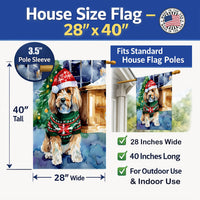 Petit Basset Griffon Vendeen Christmas House Flag 28x40 Porch Sleeve Pole Decorative Outside Yard Banner Artwork Wall Hanging, Polyester