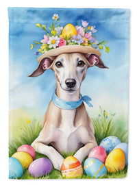 Whippet Easter Egg Hunt House Flag 28x40 Porch Sleeve Pole Decorative Outside Yard Banner Artwork Wall Hanging, Polyester