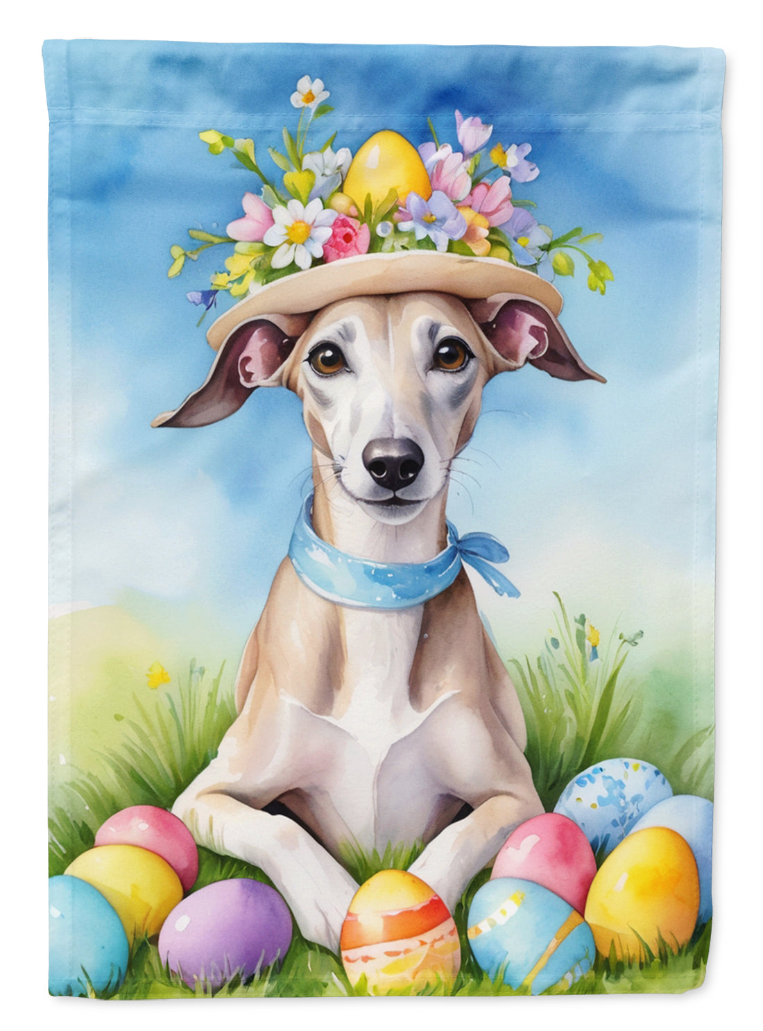 Whippet Easter Egg Hunt House Flag 28x40 Porch Sleeve Pole Decorative Outside Yard Banner Artwork Wall Hanging, Polyester