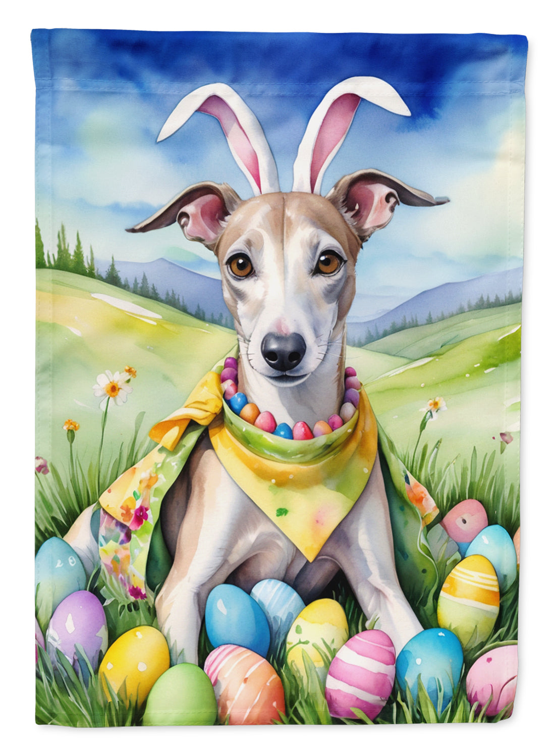 Whippet Easter Egg Hunt House Flag 28x40 Porch Sleeve Pole Decorative Outside Yard Banner Artwork Wall Hanging, Polyester
