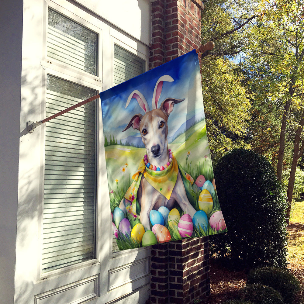 Whippet Easter Egg Hunt House Flag 28x40 Porch Sleeve Pole Decorative Outside Yard Banner Artwork Wall Hanging, Polyester