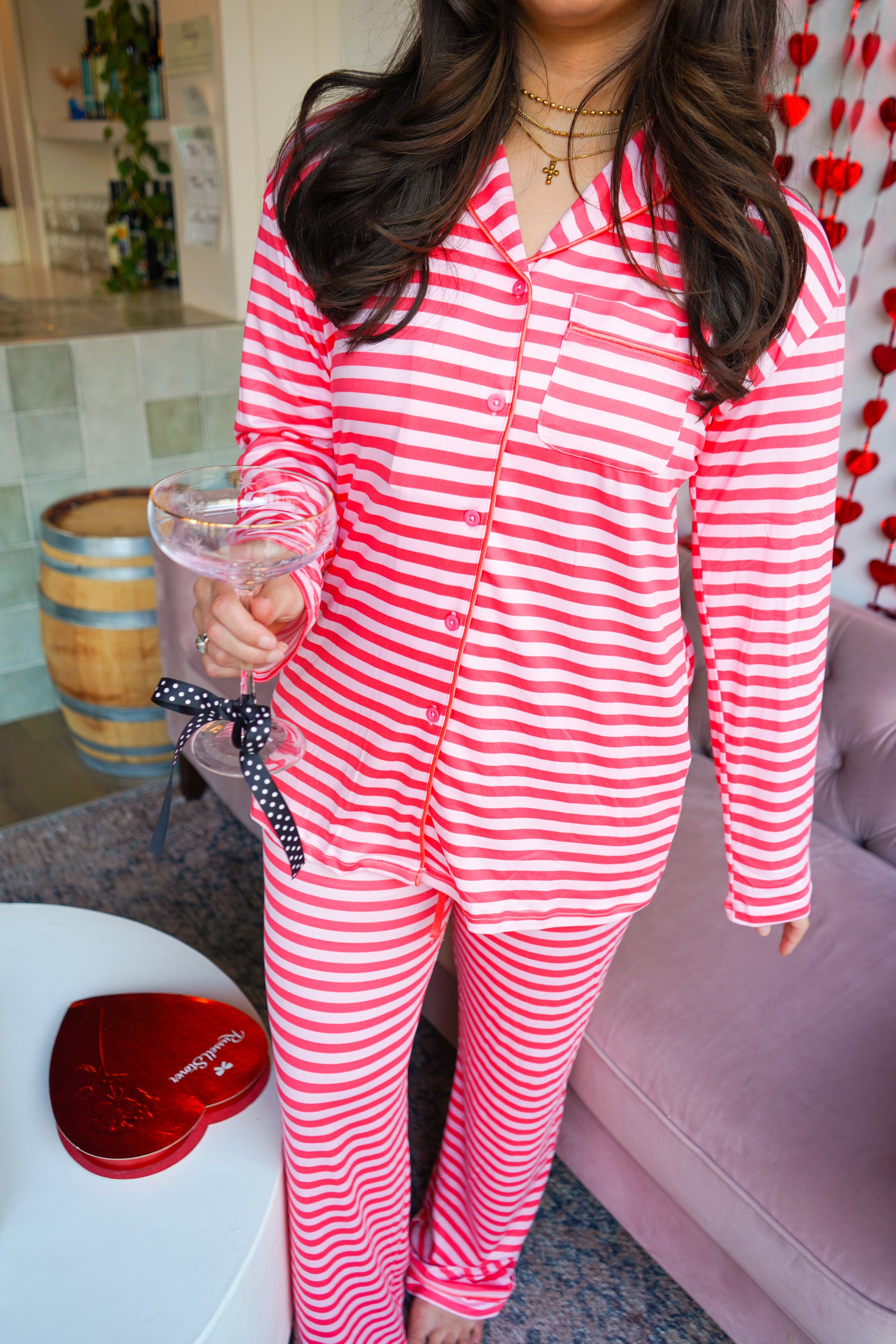Pink & Red Stripes - Long Pajama Set