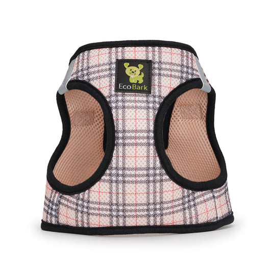 Beige Plaid Step In Dog Harness - Reflective Soft Mesh Halter - Teacup to Small Dogs - BIG FRENCHIES