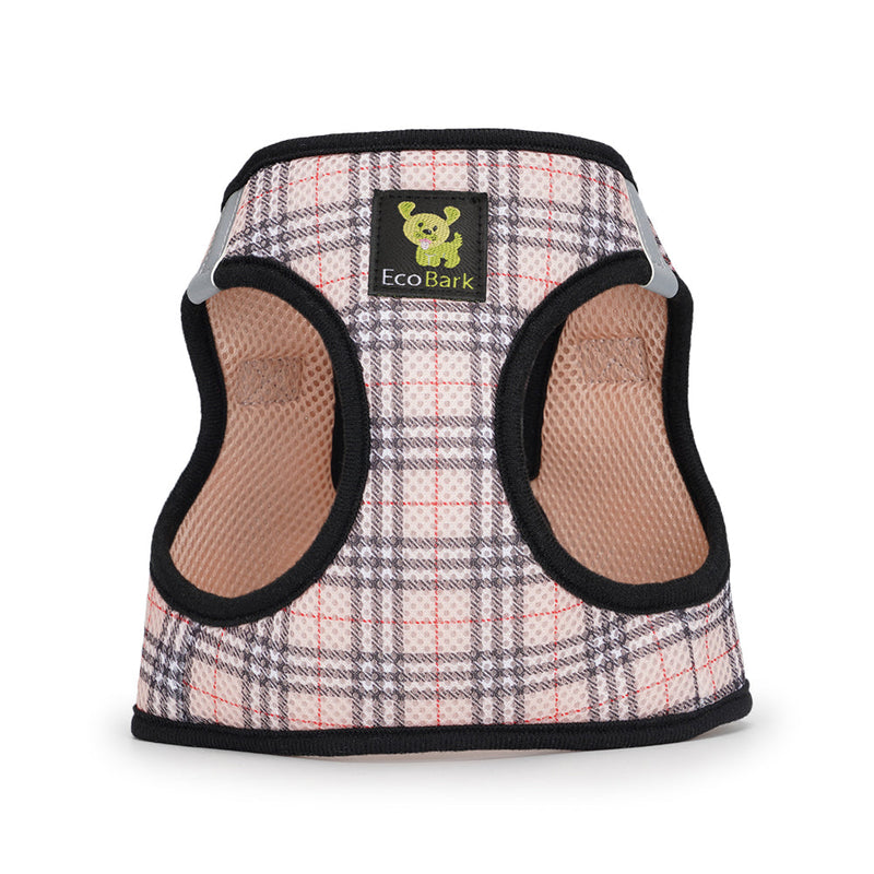 Beige Plaid Step In Dog Harness - Reflective Soft Mesh Halter - Teacup to Small Dogs - BIG FRENCHIES