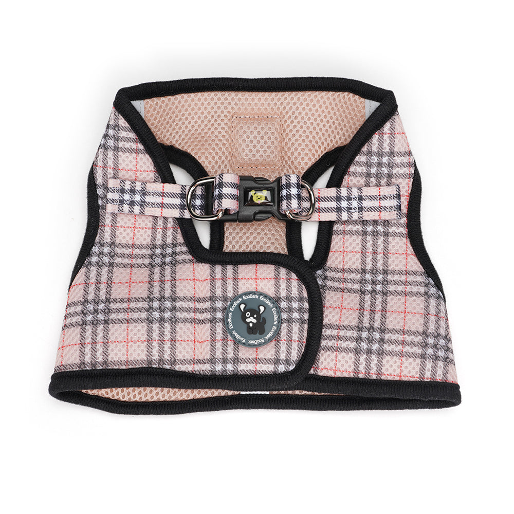 Beige Plaid Step In Dog Harness - Reflective Soft Mesh Halter - Teacup to Small Dogs - BIG FRENCHIES