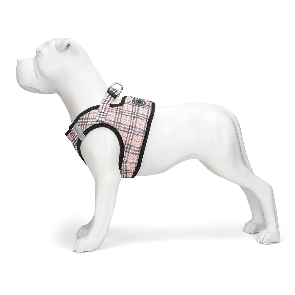 Beige Plaid Step In Dog Harness - Reflective Soft Mesh Halter - Teacup to Small Dogs - BIG FRENCHIES