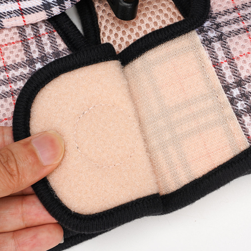 Beige Plaid Step In Dog Harness - Reflective Soft Mesh Halter - Teacup to Small Dogs - BIG FRENCHIES
