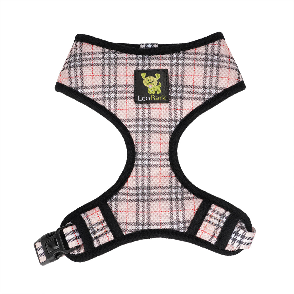 EcoBark Beige Plaid Dog Harness- Over-the-Head Dog Vest Halter for Small to Medium Dogs, and Puppies - BIG FRENCHIES