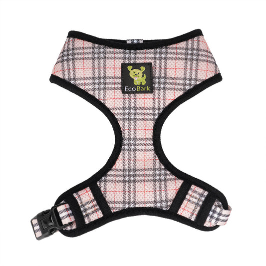 EcoBark Beige Plaid Dog Harness- Over-the-Head Dog Vest Halter for Small to Medium Dogs, and Puppies - BIG FRENCHIES