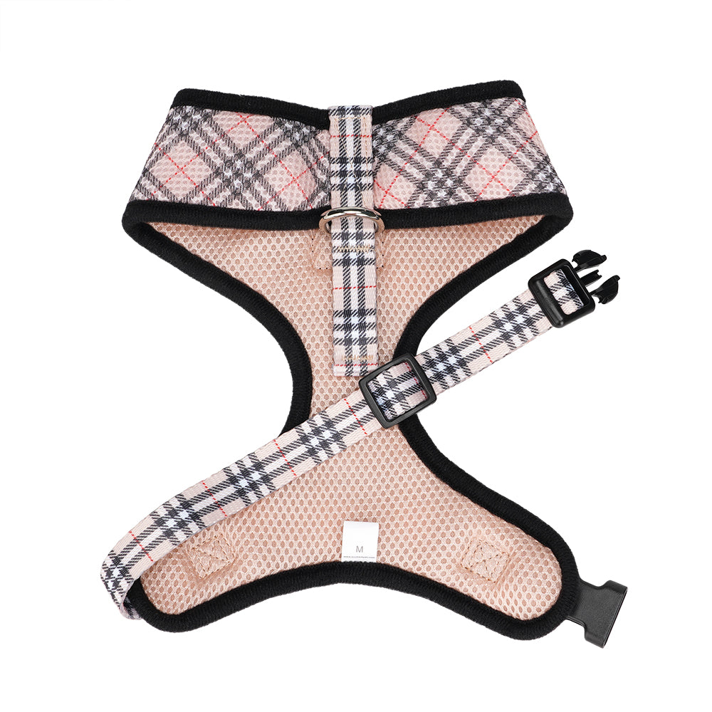 EcoBark Beige Plaid Dog Harness- Over-the-Head Dog Vest Halter for Small to Medium Dogs, and Puppies - BIG FRENCHIES
