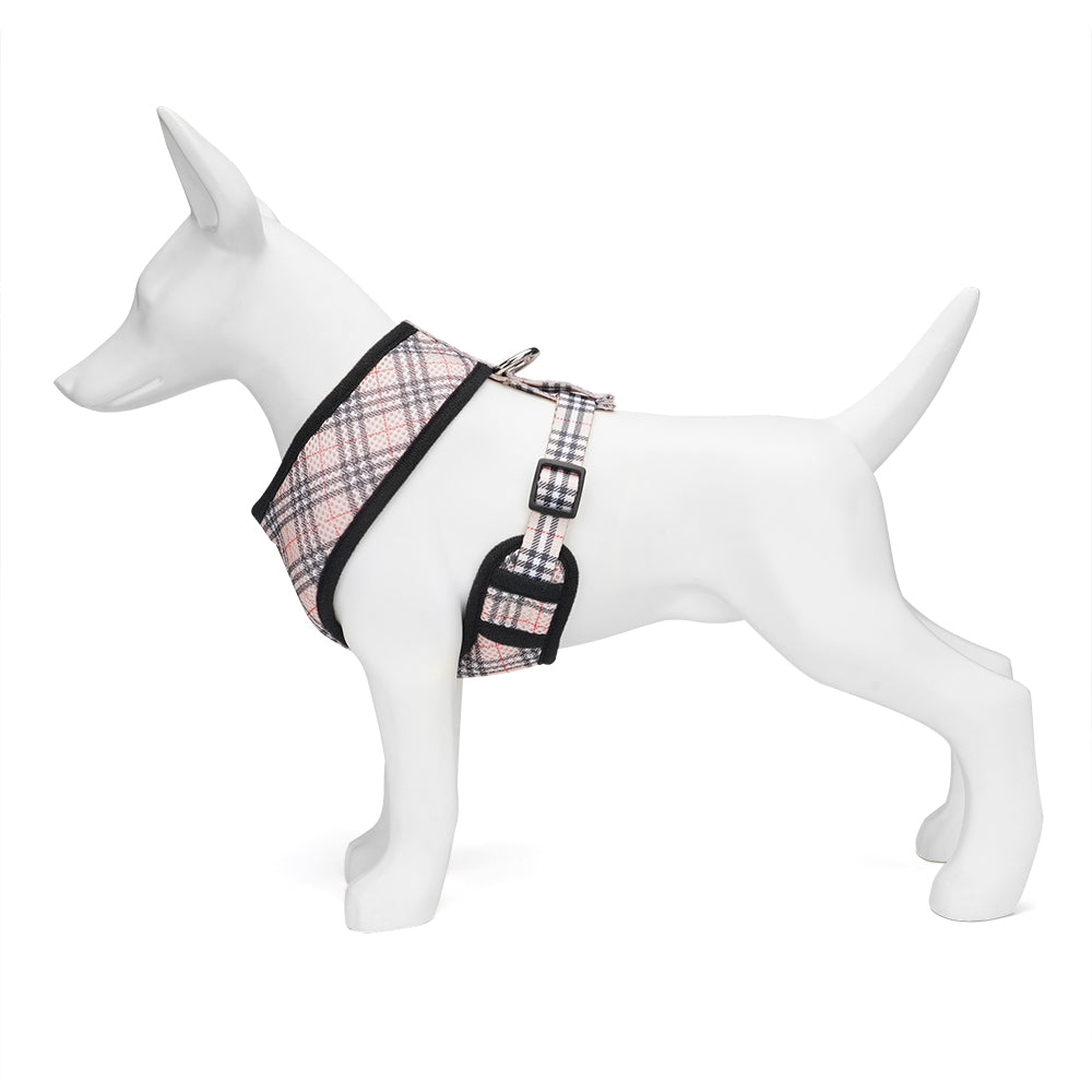 EcoBark Beige Plaid Dog Harness- Over-the-Head Dog Vest Halter for Small to Medium Dogs, and Puppies - BIG FRENCHIES