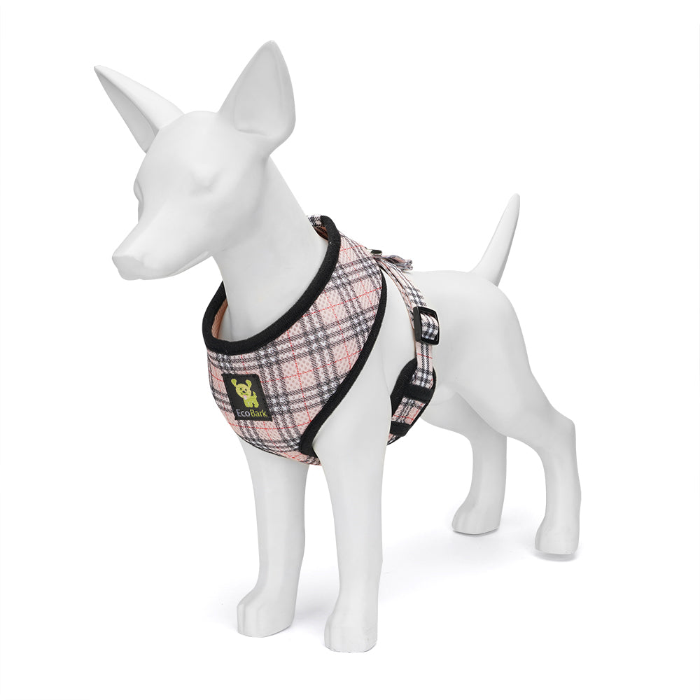 EcoBark Beige Plaid Dog Harness- Over-the-Head Dog Vest Halter for Small to Medium Dogs, and Puppies - BIG FRENCHIES