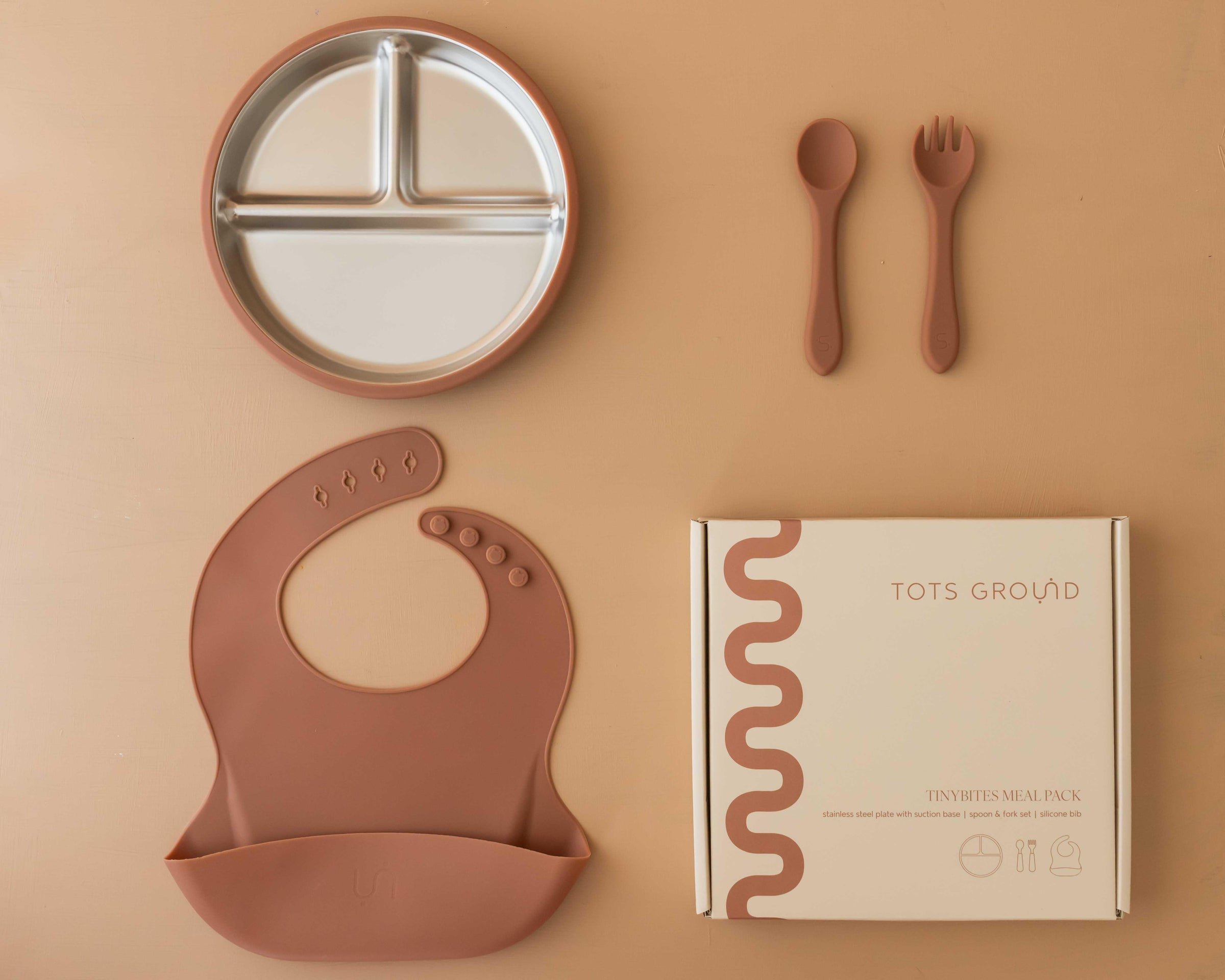 Stainless Steel Baby Feeding Set 6+ Months - Mocha Mousse - BIG FRENCHIES