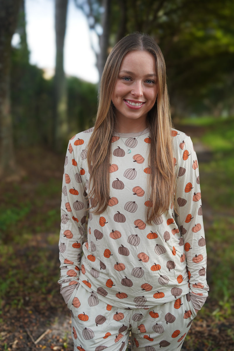 Pumpkins Beige (Women's Long Sleeve PJ) - BIG FRENCHIES