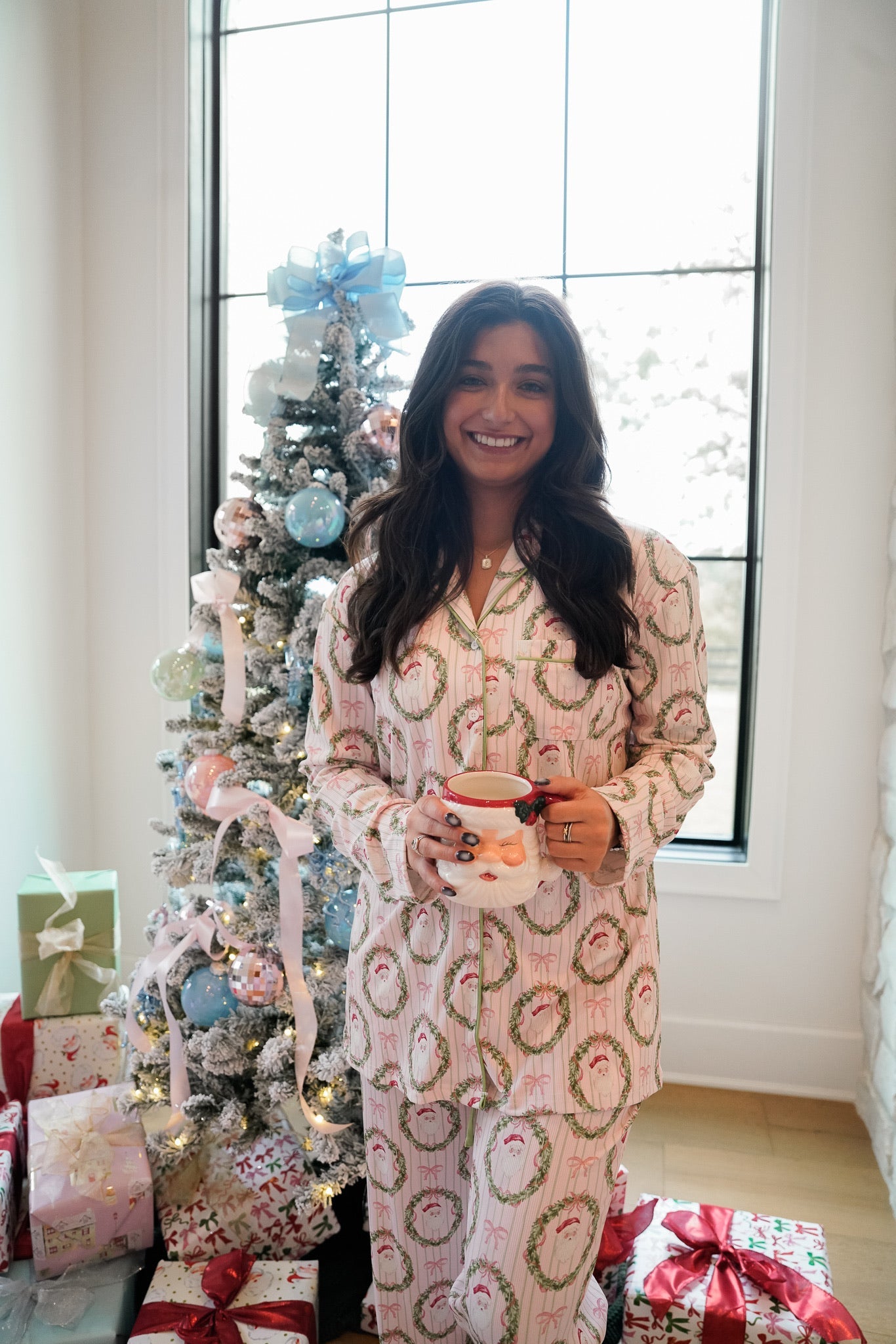 Pink Santa - Ribbed Long Pajama Set