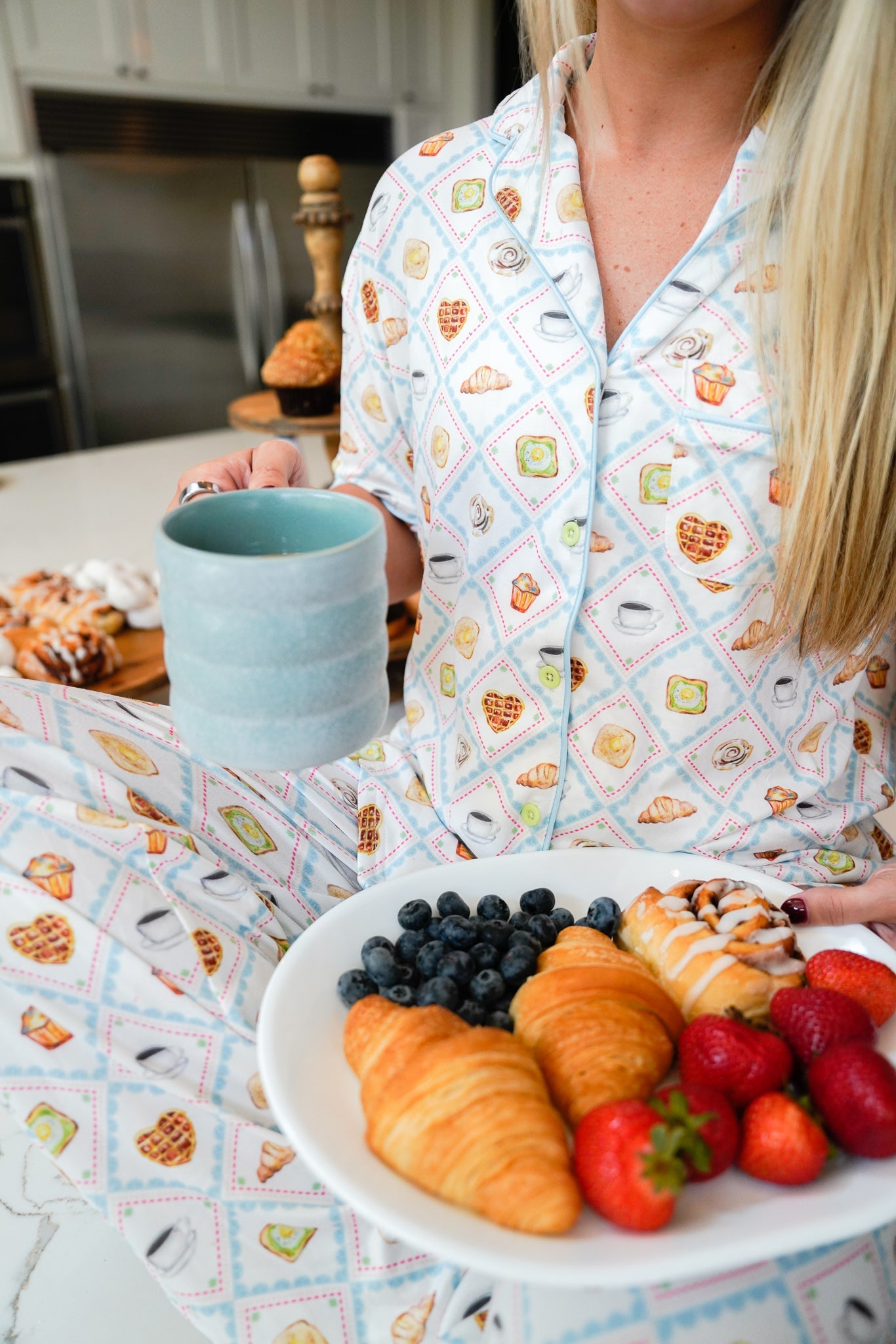 Blue Breakfast - Short Sleeve + Pant Pajama Set