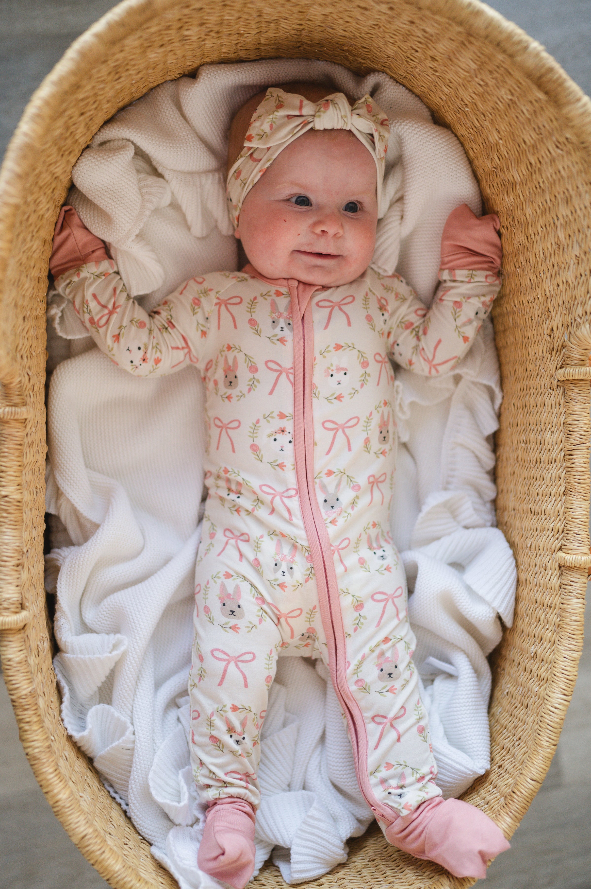 Bows & Bunnies (Convertible Zip Footies) - BIG FRENCHIES