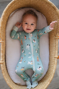 Puppy Egg Hunt (Convertible Zip Footies) - Aquamarine - BIG FRENCHIES