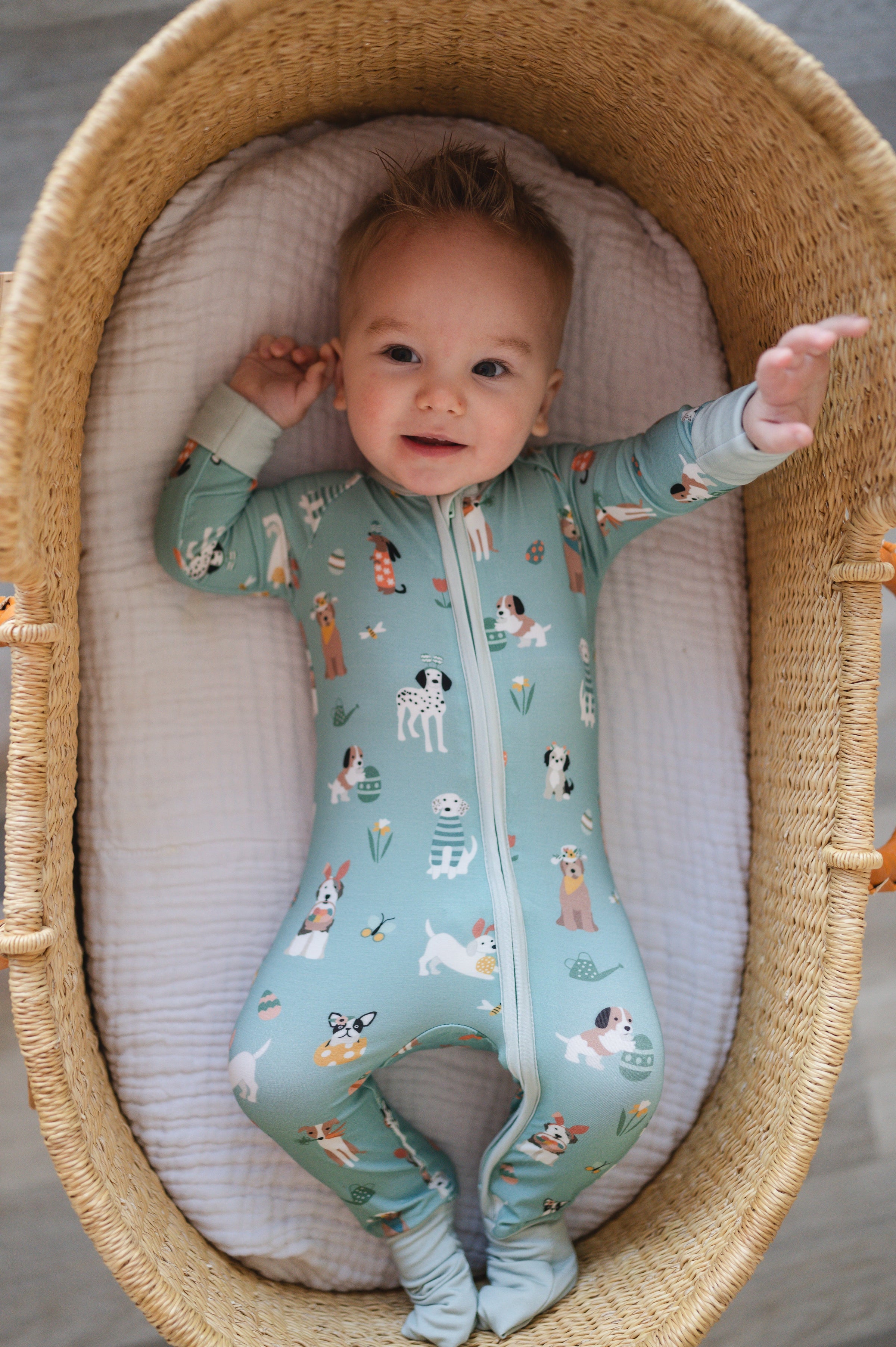 Puppy Egg Hunt (Convertible Zip Footies) - Aquamarine - BIG FRENCHIES
