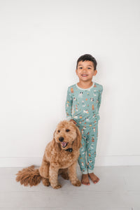 Puppy Egg Hunt (Long Sleeve PJ) - Aquamarine - BIG FRENCHIES